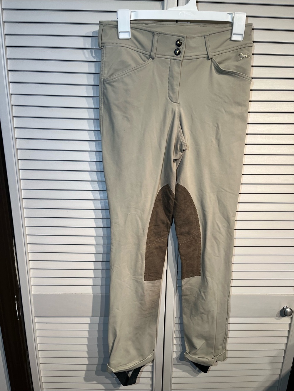 Tan Equestrian Leggings with Brown Suede Knee Patches